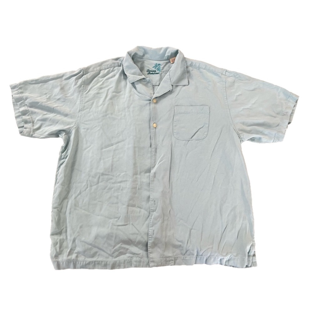 Tommy Bahama Lens Light Blue Tropic Isles 100% Silk Camp Shirt Size XL